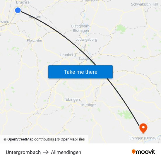 Untergrombach to Allmendingen map