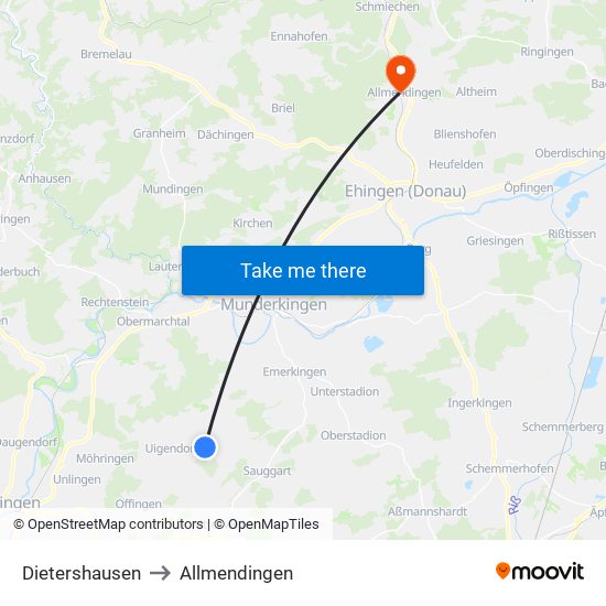 Dietershausen to Allmendingen map