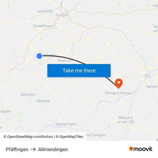Pfäffingen to Allmendingen map