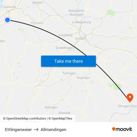 Ettlingenweier to Allmendingen map