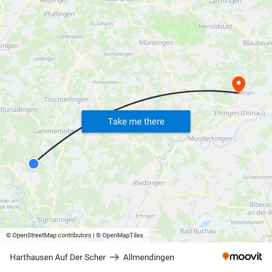 Harthausen Auf Der Scher to Allmendingen map