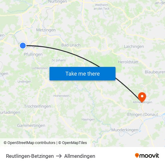 Reutlingen-Betzingen to Allmendingen map