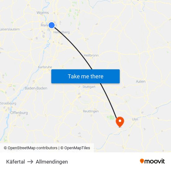 Käfertal to Allmendingen map