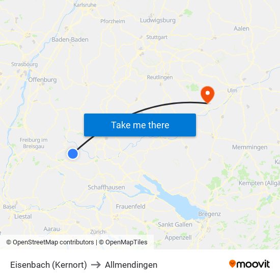 Eisenbach (Kernort) to Allmendingen map