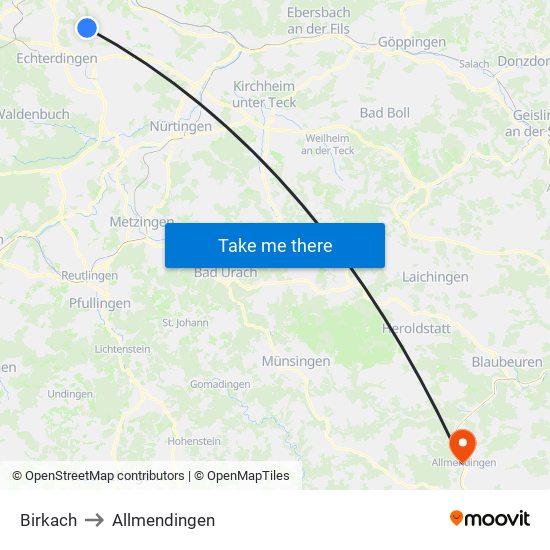 Birkach to Allmendingen map