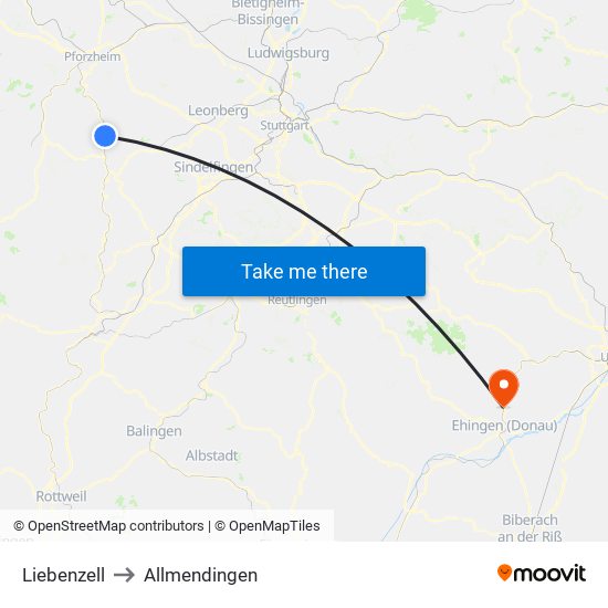 Liebenzell to Allmendingen map