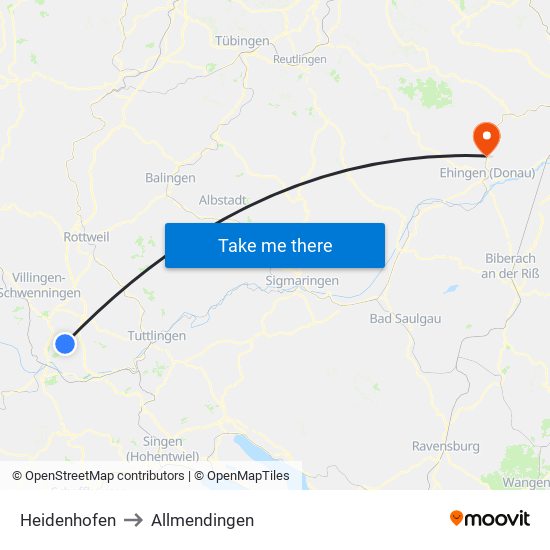 Heidenhofen to Allmendingen map