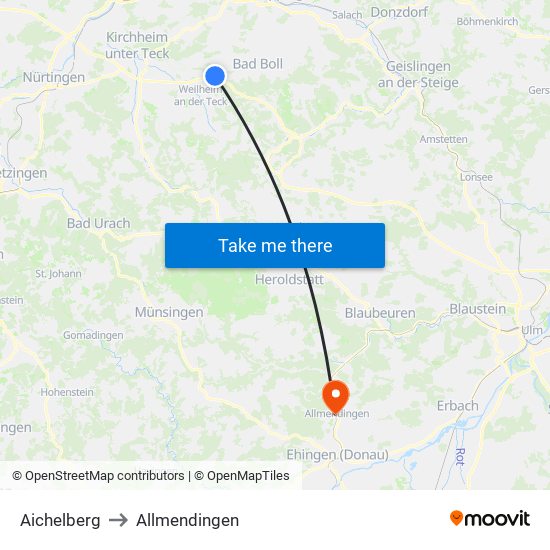 Aichelberg to Allmendingen map