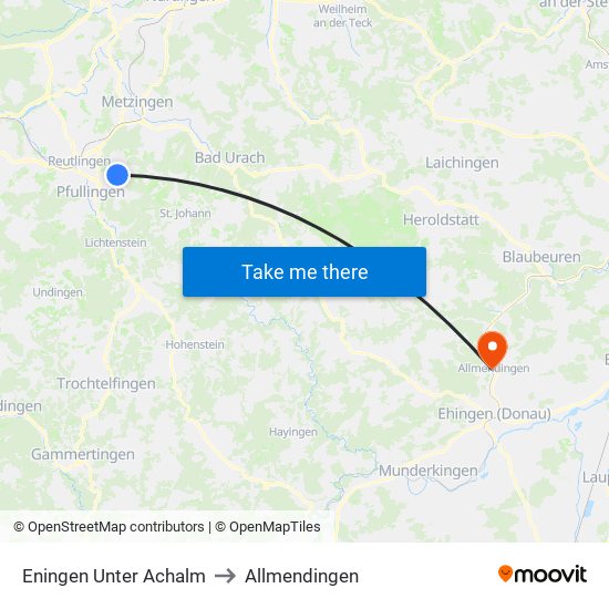 Eningen Unter Achalm to Allmendingen map
