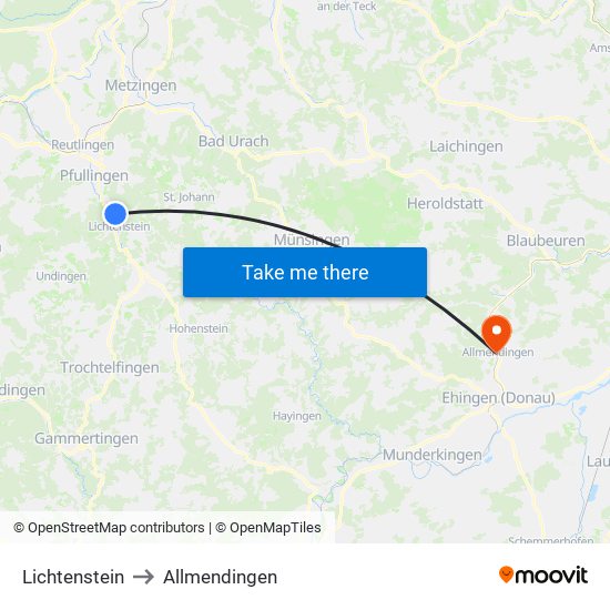 Lichtenstein to Allmendingen map