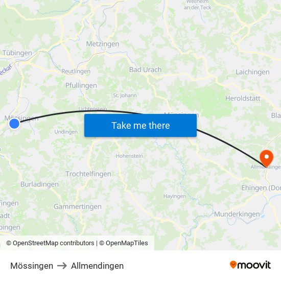 Mössingen to Allmendingen map