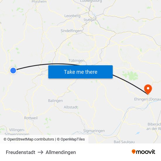 Freudenstadt to Allmendingen map