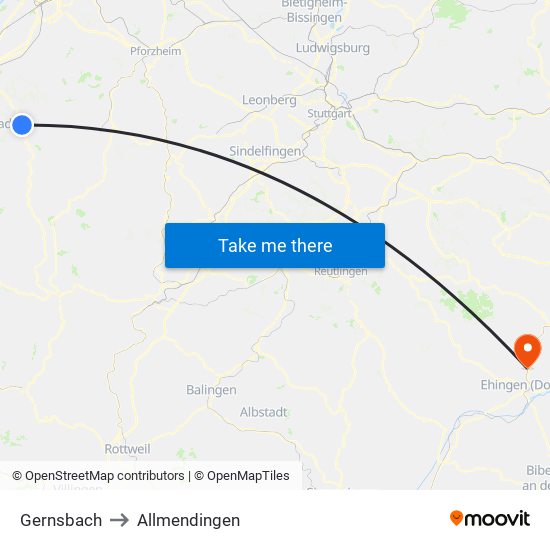 Gernsbach to Allmendingen map