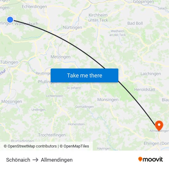 Schönaich to Allmendingen map