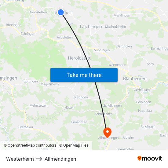 Westerheim to Allmendingen map