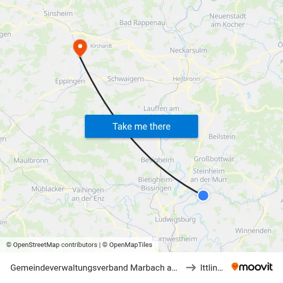 Gemeindeverwaltungsverband Marbach am Neckar to Ittlingen map