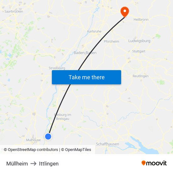 Müllheim to Ittlingen map