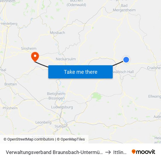 Verwaltungsverband Braunsbach-Untermünkheim to Ittlingen map