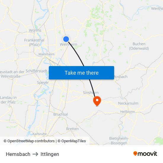 Hemsbach to Ittlingen map