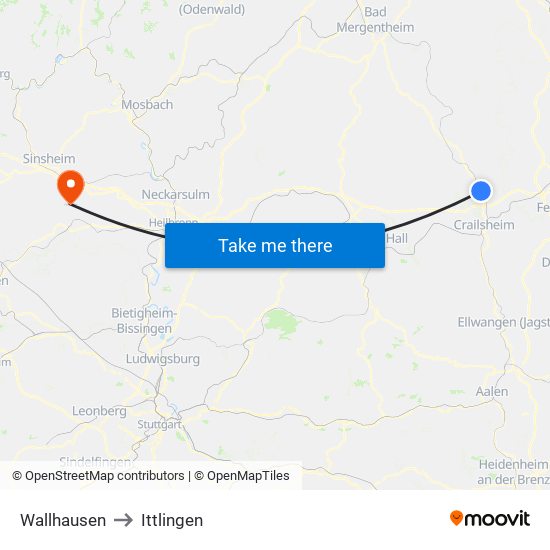 Wallhausen to Ittlingen map