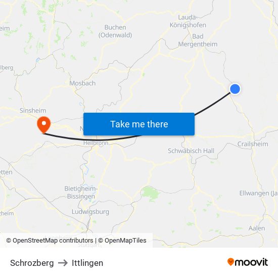 Schrozberg to Ittlingen map