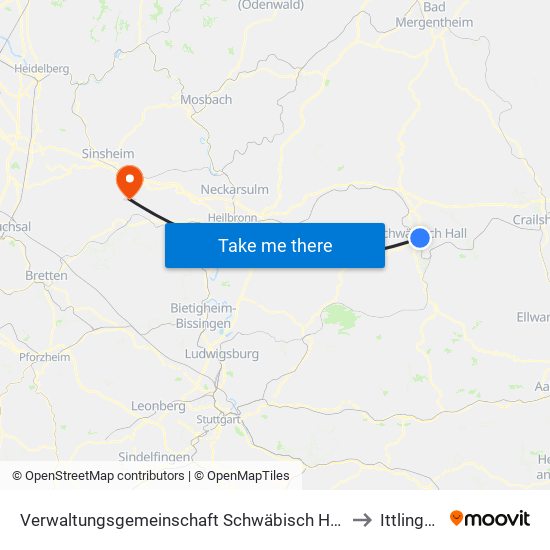 Verwaltungsgemeinschaft Schwäbisch Hall to Ittlingen map