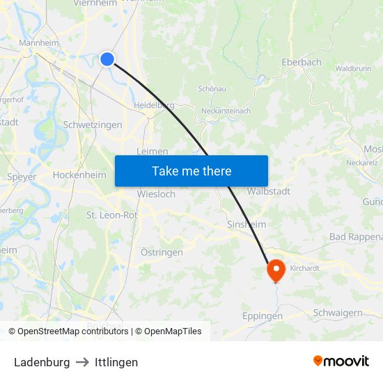 Ladenburg to Ittlingen map