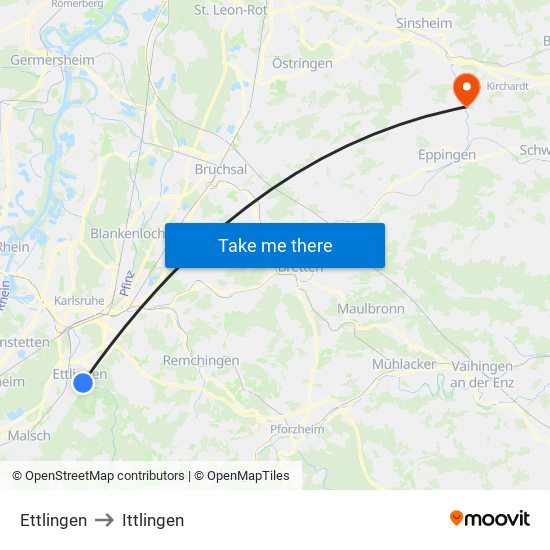 Ettlingen to Ittlingen map