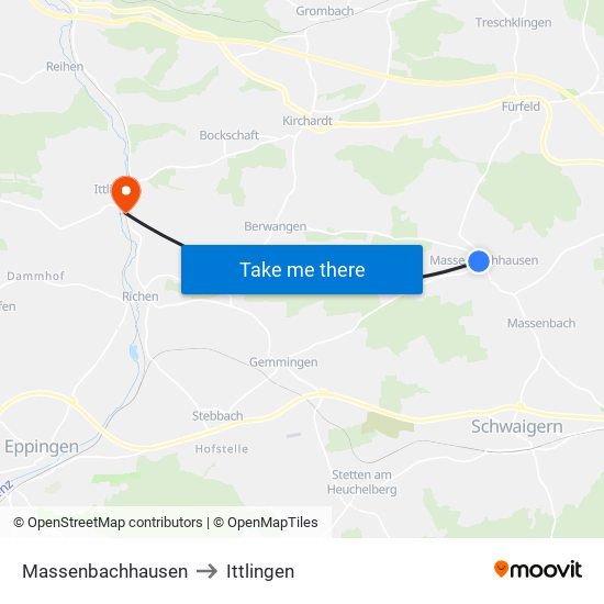 Massenbachhausen to Ittlingen map