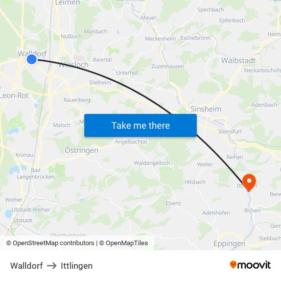 Walldorf to Ittlingen map