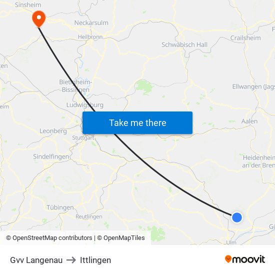 Gvv Langenau to Ittlingen map