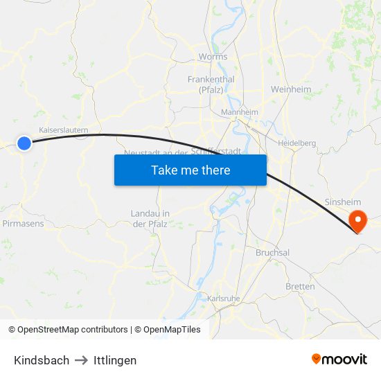 Kindsbach to Ittlingen map