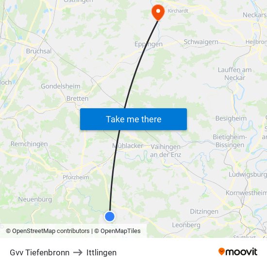 Gvv Tiefenbronn to Ittlingen map