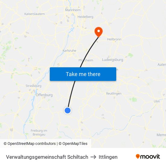 Verwaltungsgemeinschaft Schiltach to Ittlingen map