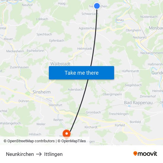 Neunkirchen to Ittlingen map