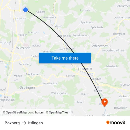 Boxberg to Ittlingen map