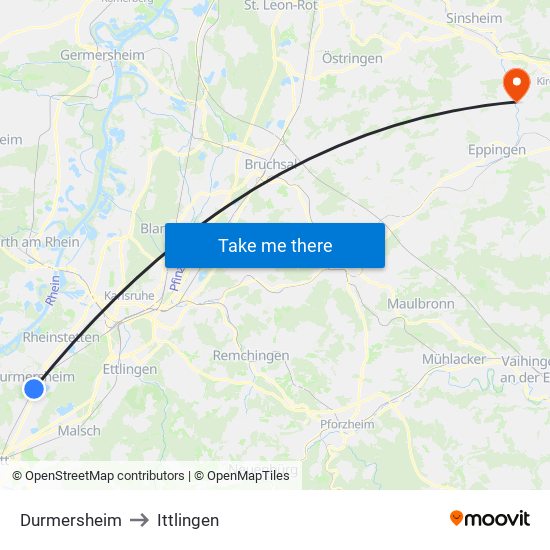 Durmersheim to Ittlingen map