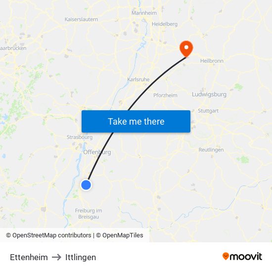 Ettenheim to Ittlingen map