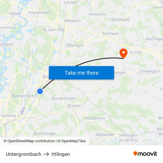 Untergrombach to Ittlingen map