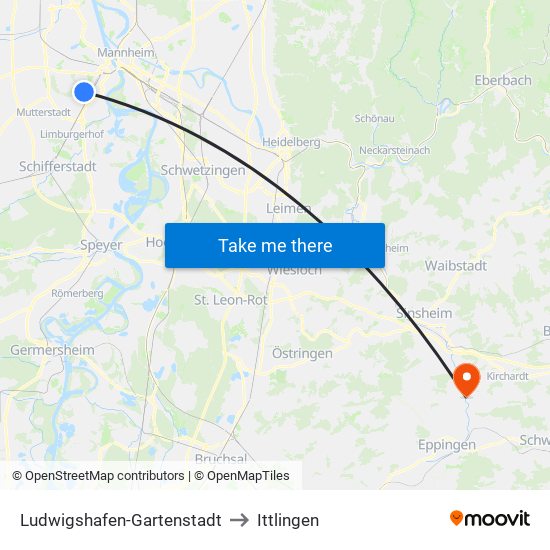 Ludwigshafen-Gartenstadt to Ittlingen map