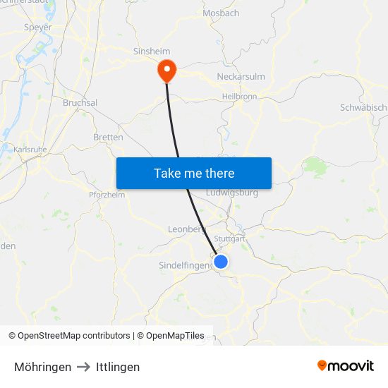 Möhringen to Ittlingen map