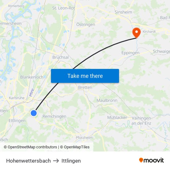 Hohenwettersbach to Ittlingen map