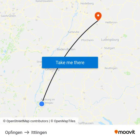 Opfingen to Ittlingen map