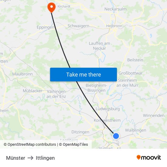 Münster to Ittlingen map