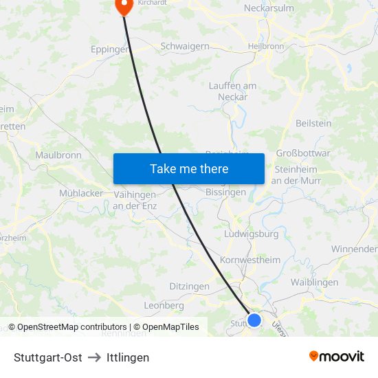 Stuttgart-Ost to Ittlingen map