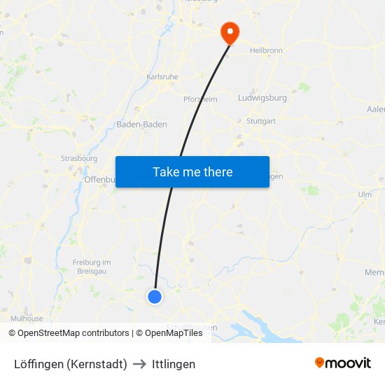 Löffingen (Kernstadt) to Ittlingen map