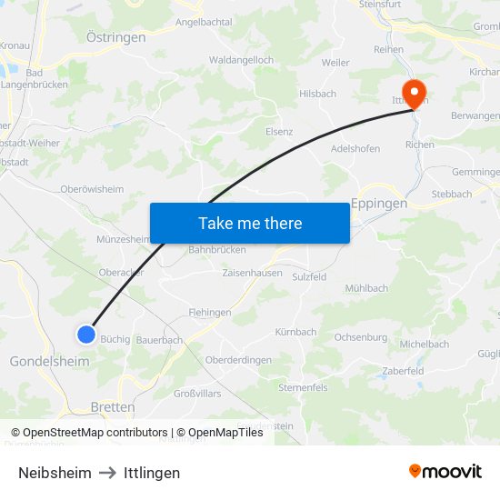 Neibsheim to Ittlingen map