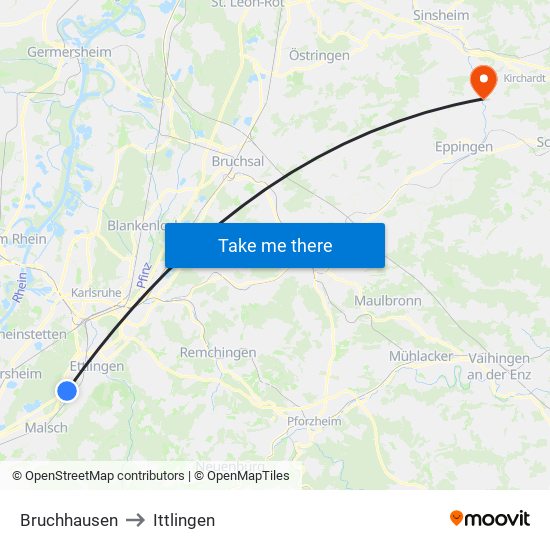 Bruchhausen to Ittlingen map