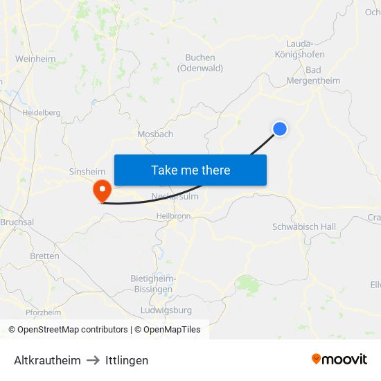 Altkrautheim to Ittlingen map