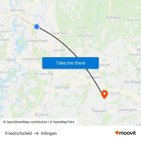 Friedrichsfeld to Ittlingen map